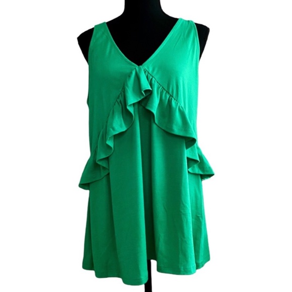 Ruffled V-Neck Tunic, Emerald Green, L - Picture 7 of 7